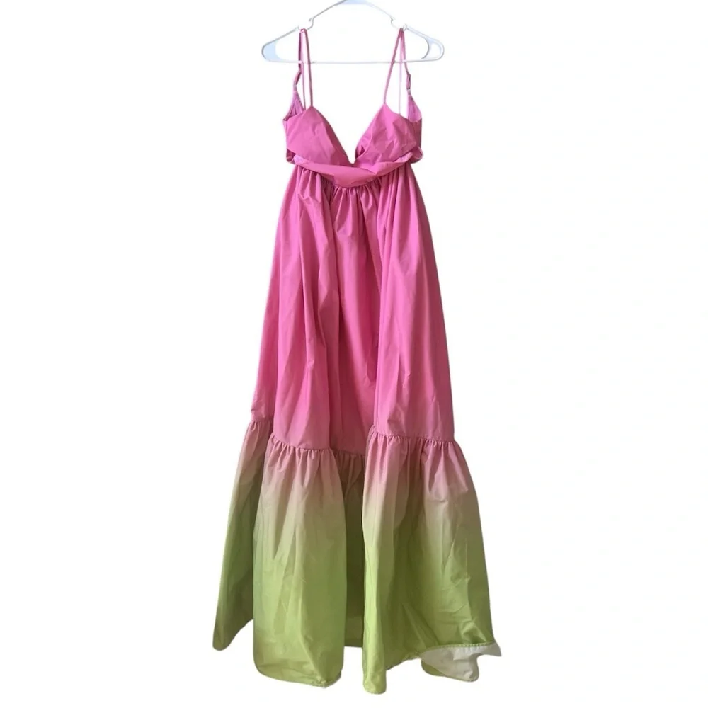 SAU LEE Nova Cutout Maxi Dress Gown in Pink Green Chartreuse Ombre Sz 2 US - Picture 7 of 10